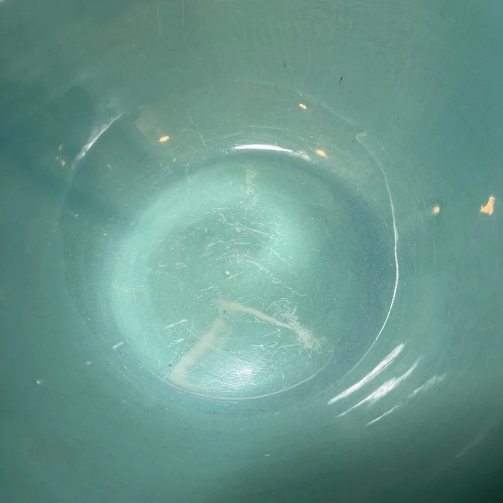 Vintage Aqua Turquoise Ribbed Pottery Mixing Bowl 10.5